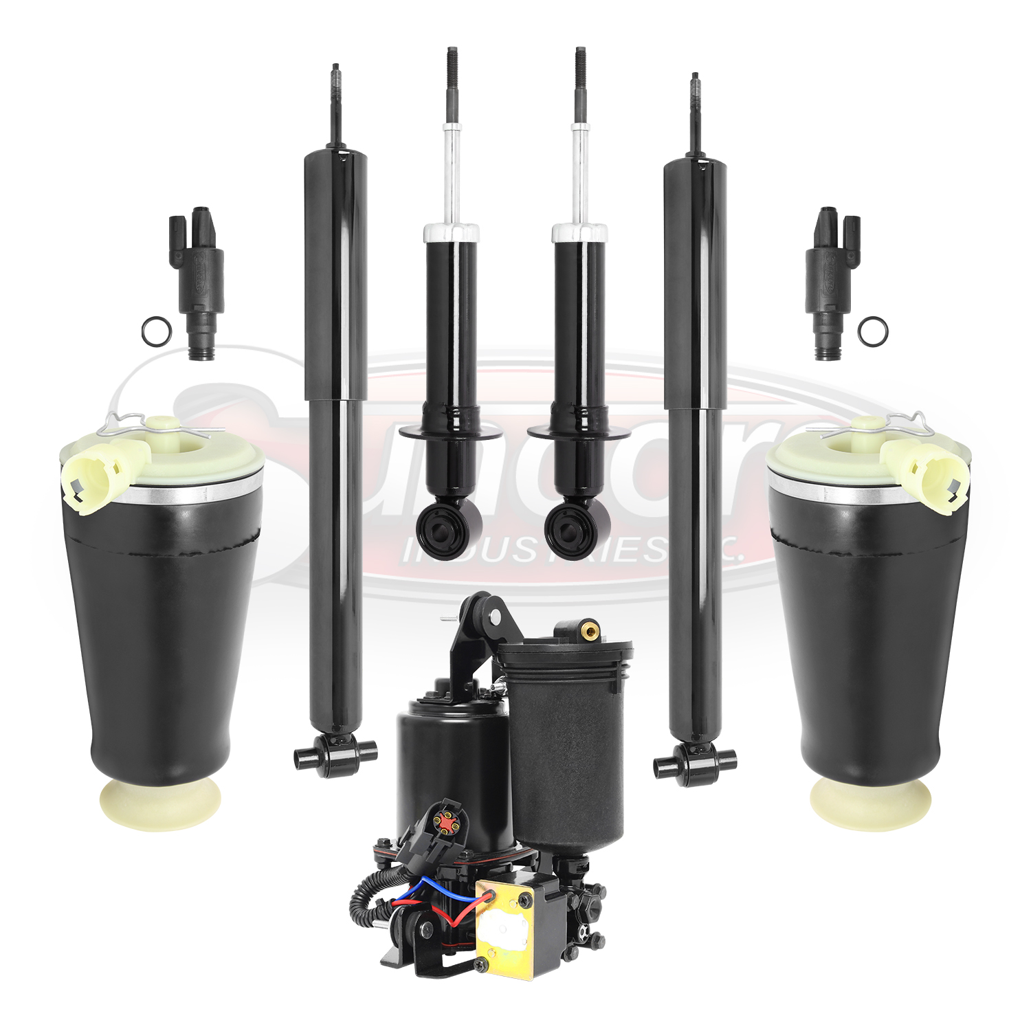 Air Suspension Air Springs with Gas Shock Absorbers and Air Compressor Bundle - Crown Victoria & Town Car
